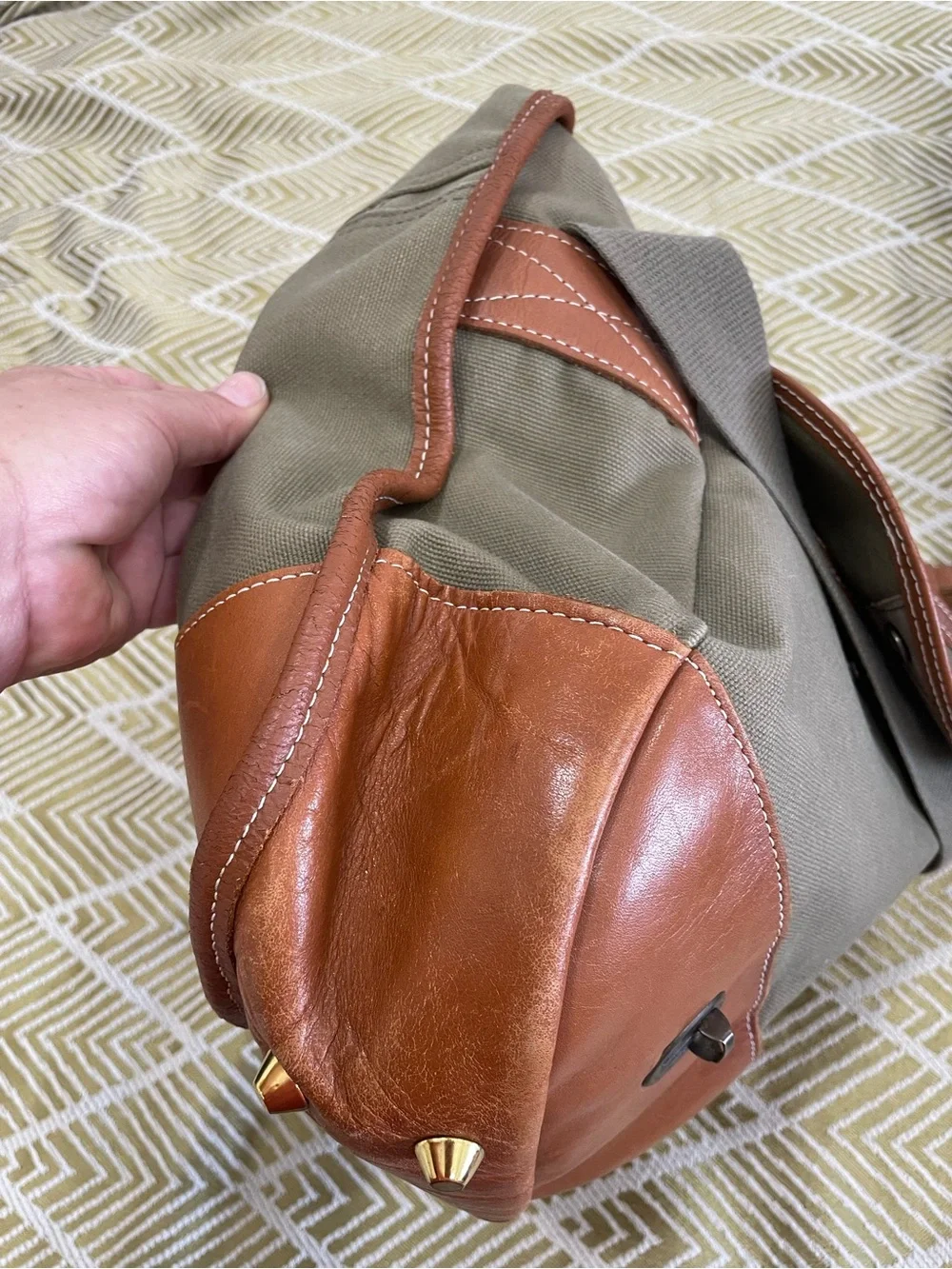 Vintage 1990s Eddie Bauer cotton Canvas Messenger with Brown Leather Trim